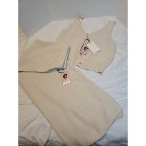 Sincerely Jules 2 piece Knit Crop Wide Leg Pants Sz M High Waist Cotton Boho